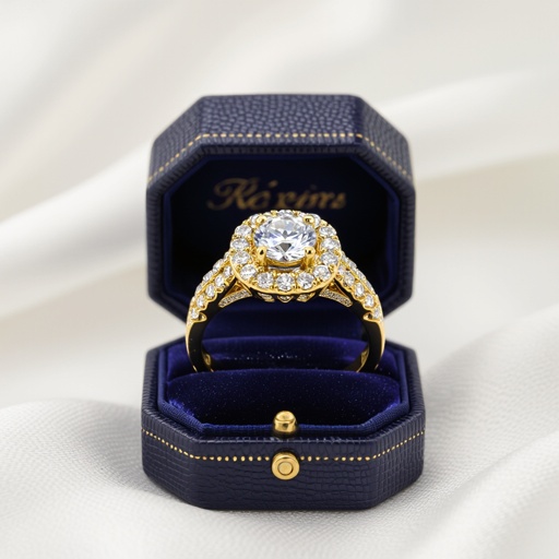 Gold ring with diamonds set all around on wedding alliance in beads setting