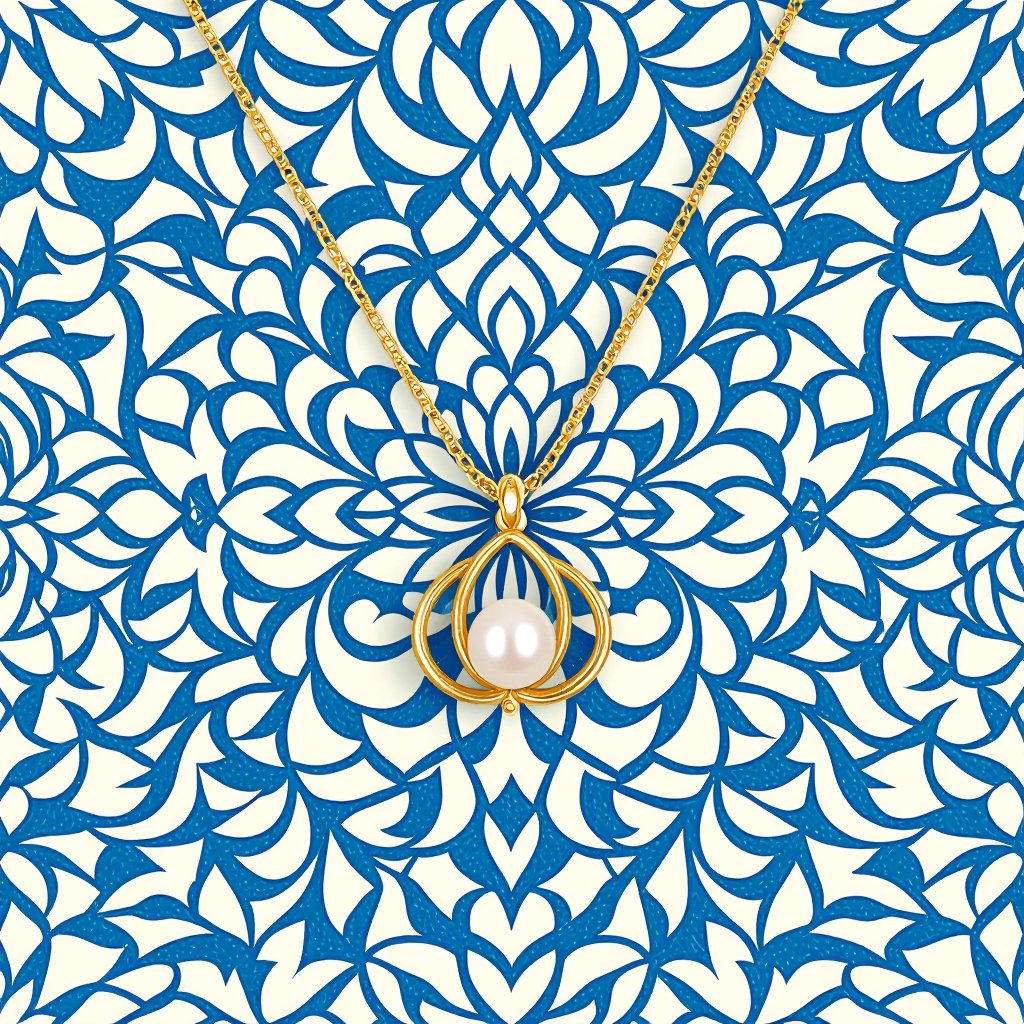 Украшение на шею золотая цепочка с подвеской в виде цветка лотоса с жемчугом по центру