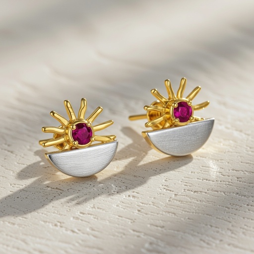 Золотые серьги полукруг половинка горящего солнца мятое неровное золото лучи волнистые другая половинка круга серебряная 