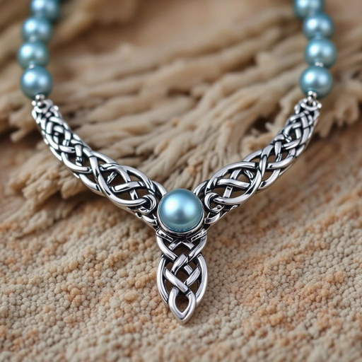 A freshwater blue Pearl Necklace with Celtic knots chains