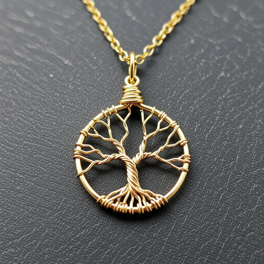 Золотой кулон с изображением дерева узоры с завитками