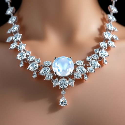 A white gold moonstone rose cut and diamond gemstones trillion, 30, with VVS and D carat necklaces