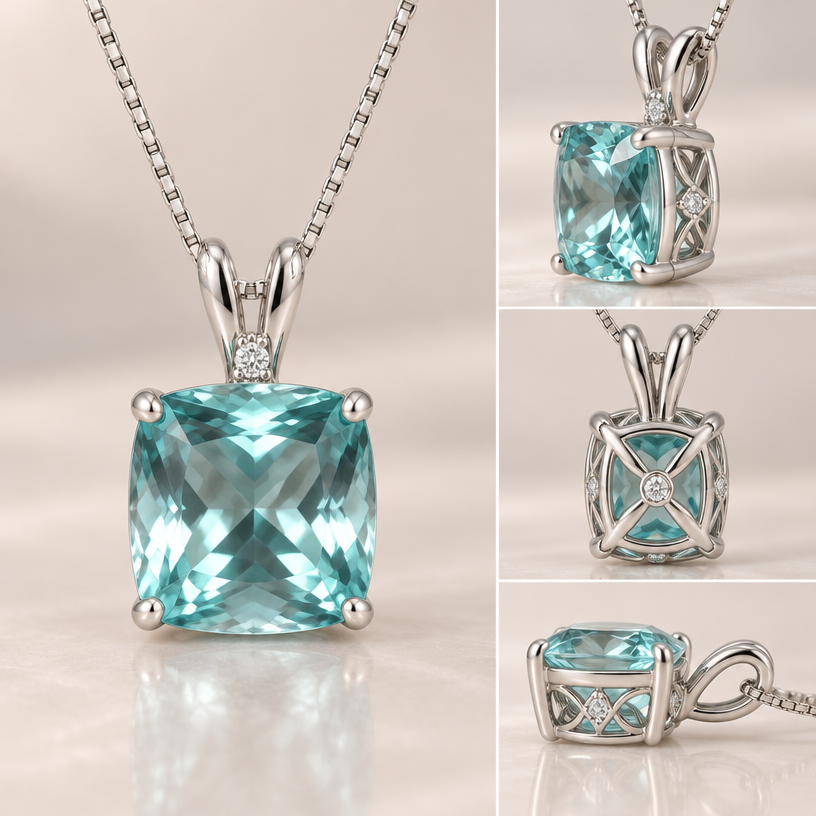 A women's pendant made of white gold. 2.8 ct show hidden rabbit ear bail with a pretty basket design that has a few tiny diamond accents
using the attached image as a visual reference, create A women's pendant made of white gold. 2.8 ct show hidden rabbit ear bail with a pretty basket design that has a few tiny diamond accents. photorealistic, just the design no text