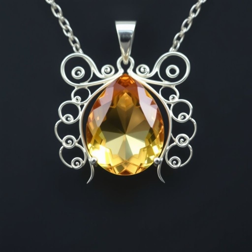 Create a pendant with raw natural gemstone pendant shall look like sun rising. Using minimal silver 