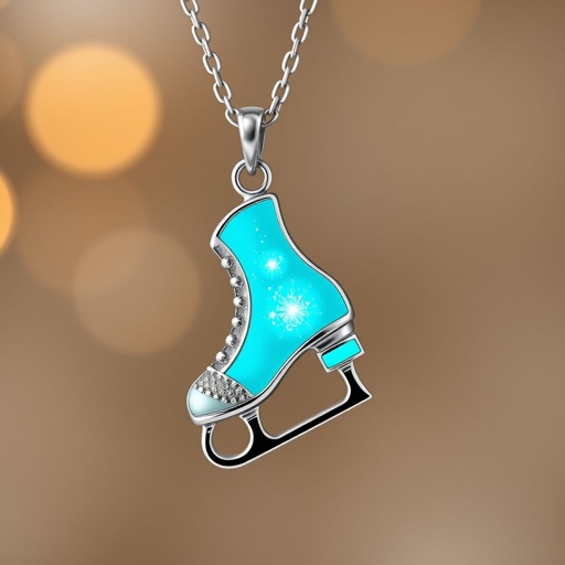 Silver Pendant shape one ice skate with turquoise stripe inside the low thin part blade