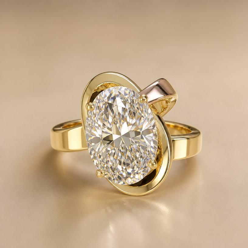 A women's ring. 10ct oval diamond 16mmx11mm
using the attached image as a visual reference, create A women's ring. 10ct oval diamond 16mmx11mm. photorealistic, just the design no text