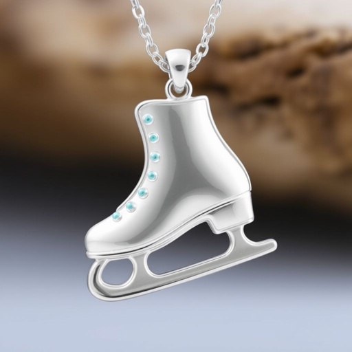 Silver Pendant shape one ice skate with turquoise stripe inside the low thin part blade