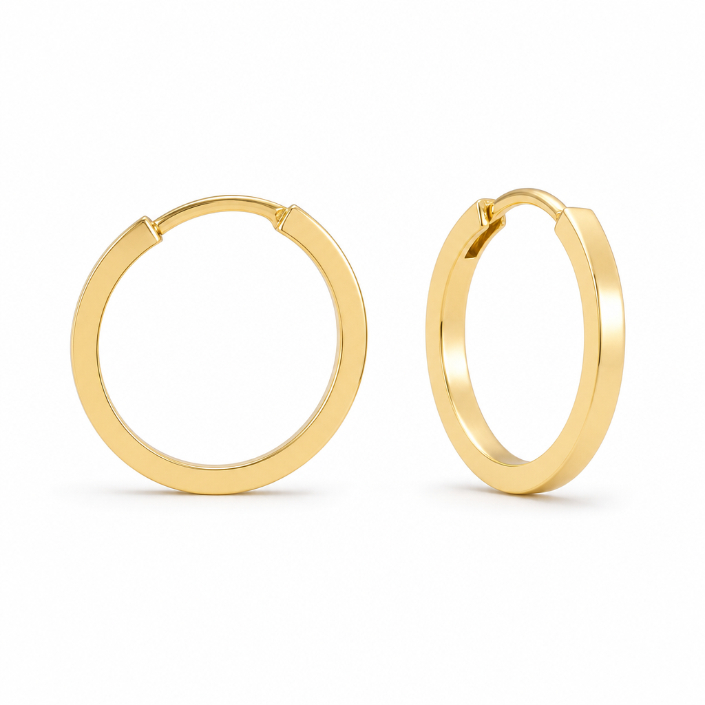 Minimalist 14k solid gold small hoop earrings, flat profile, polished finish, modern everyday luxury.
Isolated on pure white background, studio soft lighting, sharp focus,
commercial jewelry product photography, square format 1:1 --ar 1:1
Minimalist jewelry: Minimalist 14k gold small hoop earrings, flat profile, polished, modern. Isolated on pure white background, studio soft lighting, sharp focus, commercial jewelry product photography, square format 1:1 --ar 1:1