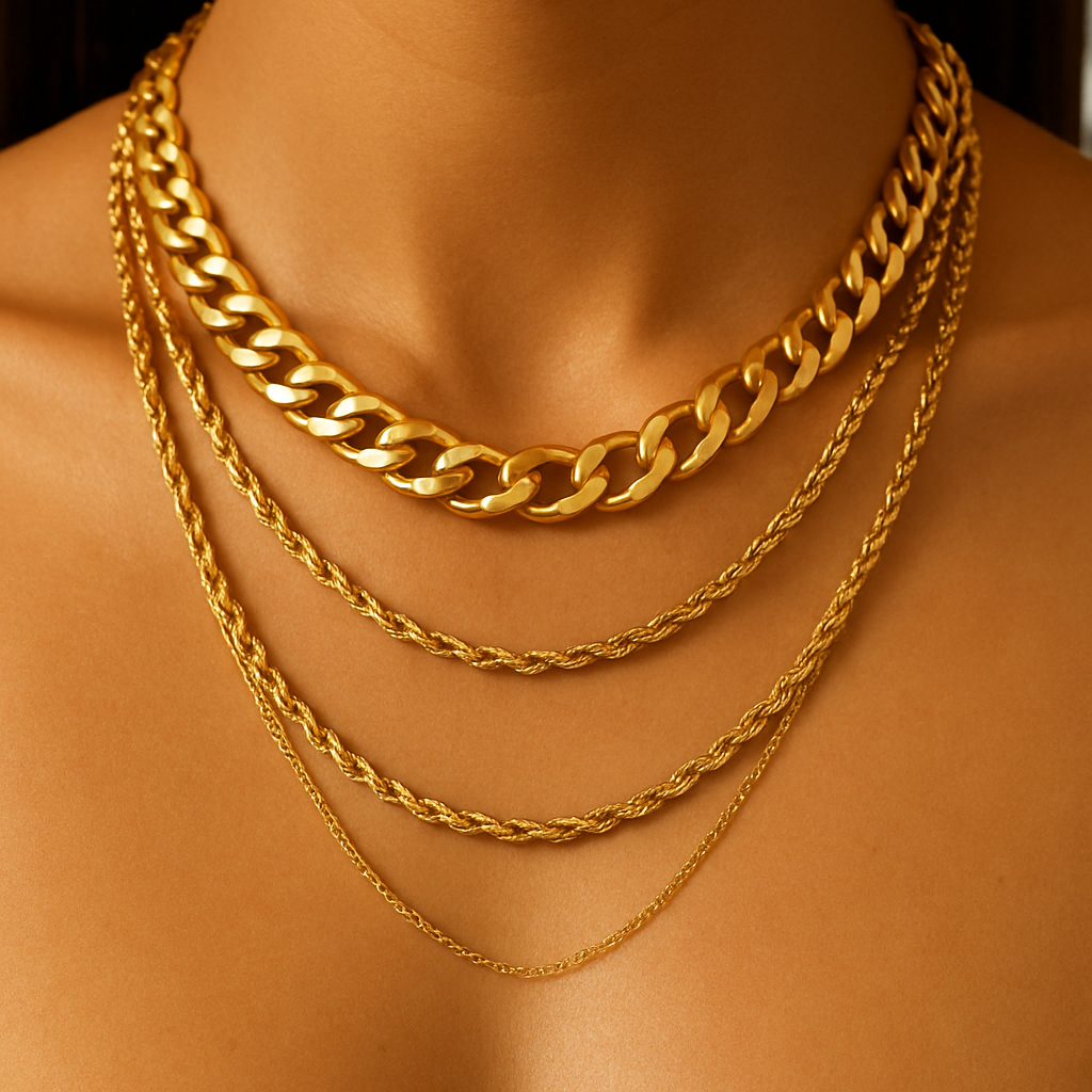 I stack gold chain on neck