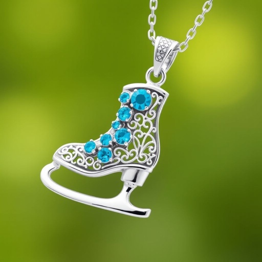 Pendant silver with stylized ice figure skating single skate  . Remove boots and leave only lowest part of skates. Add turquoise