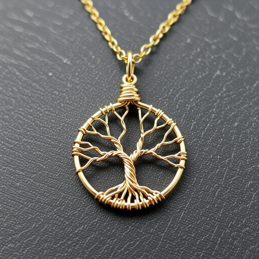 Золотой кулон с изображением дерева узоры с завитками
