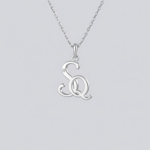 silver necklace with the pendant in conjoined letters SQ with white  stones. Make it cute and simple 