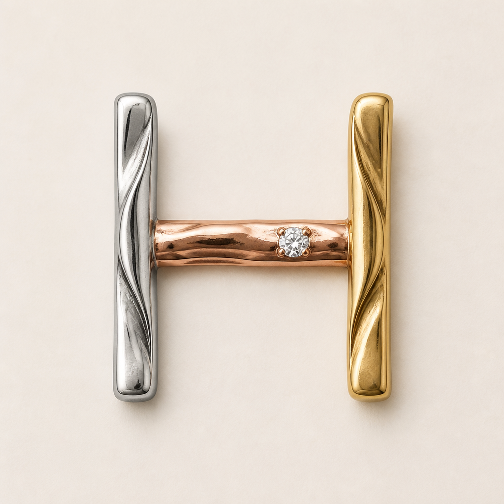 H
photorealistic jewelry design, H
, mixed_metal style, just the design no text