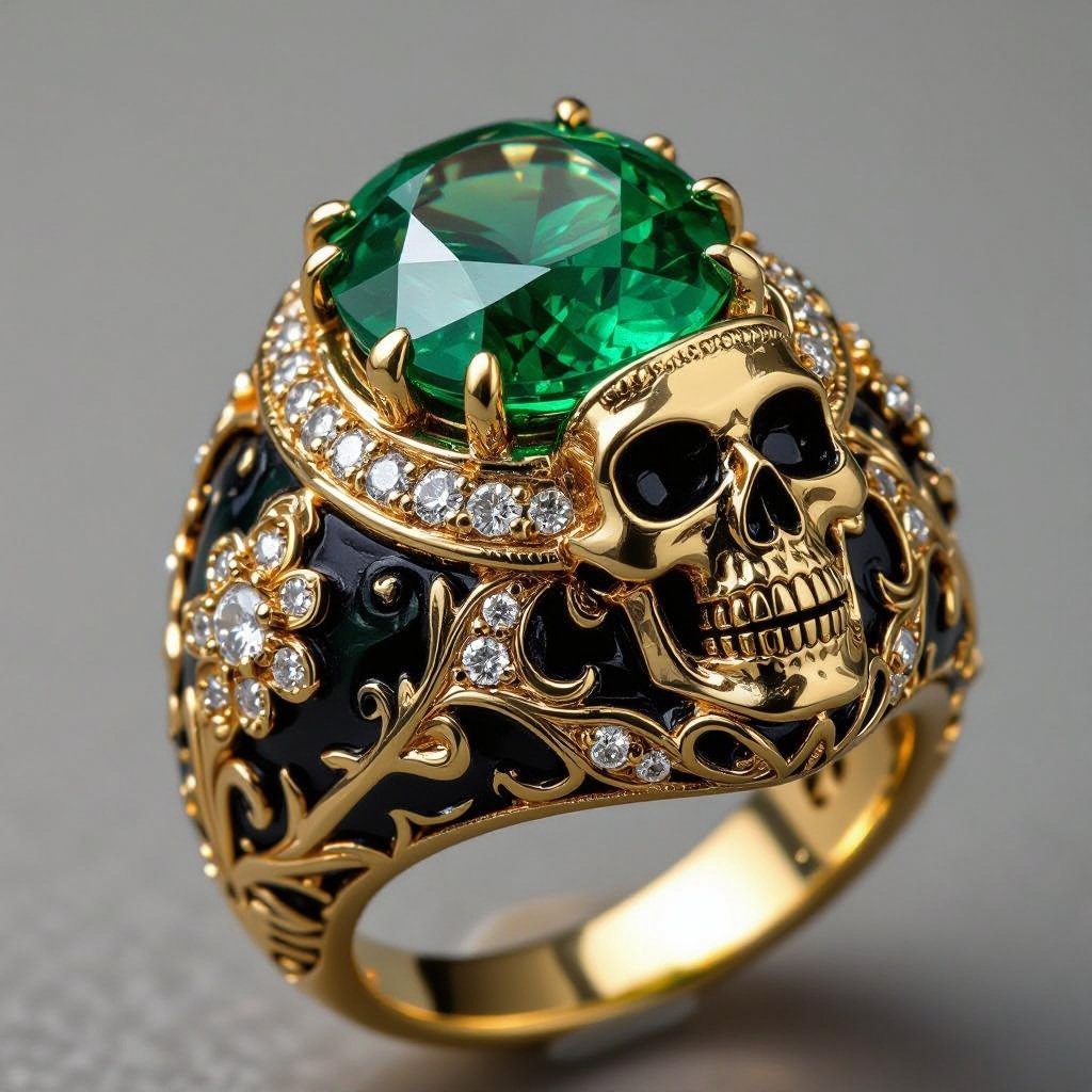 Anillo en oro con va a Una esmeralda en forma de gota de 30 kilates con diamantes 