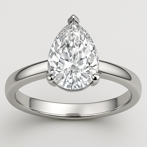 Pear shaped, white diamond , band width 3 mm 