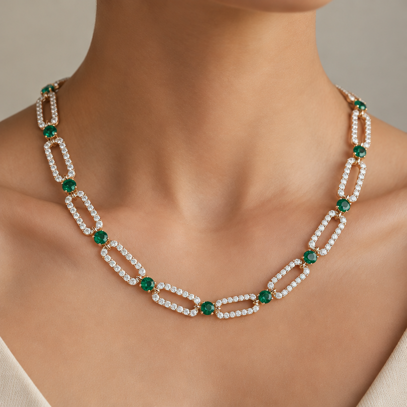 Elongate the shape and make the diamonds larger
edit the attached jewelry design with these instructions: Elongate the shape and make the diamonds larger. keep it photorealistic, just the design no text