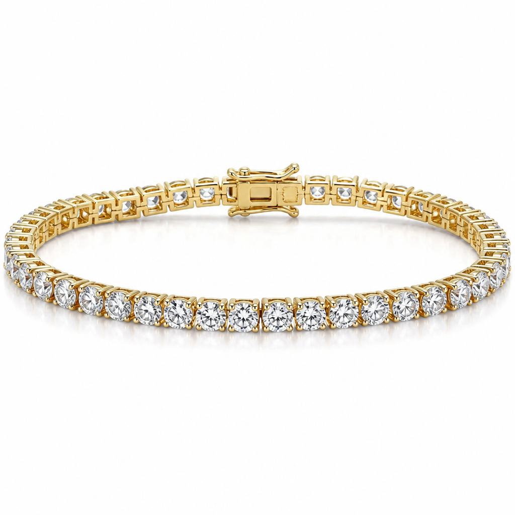 A tennis women's bracelet made of gold
photorealistic jewelry design, A tennis women's bracelet made of gold, tennis style, just the design no text
