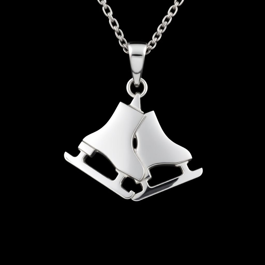 Pendant silver with stylized ice figure skating skates. Remove boots and leave only lowest part of skates. Add turquoise