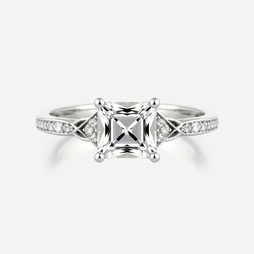 Solitaire ring with 10 carat princess cut white gold finish