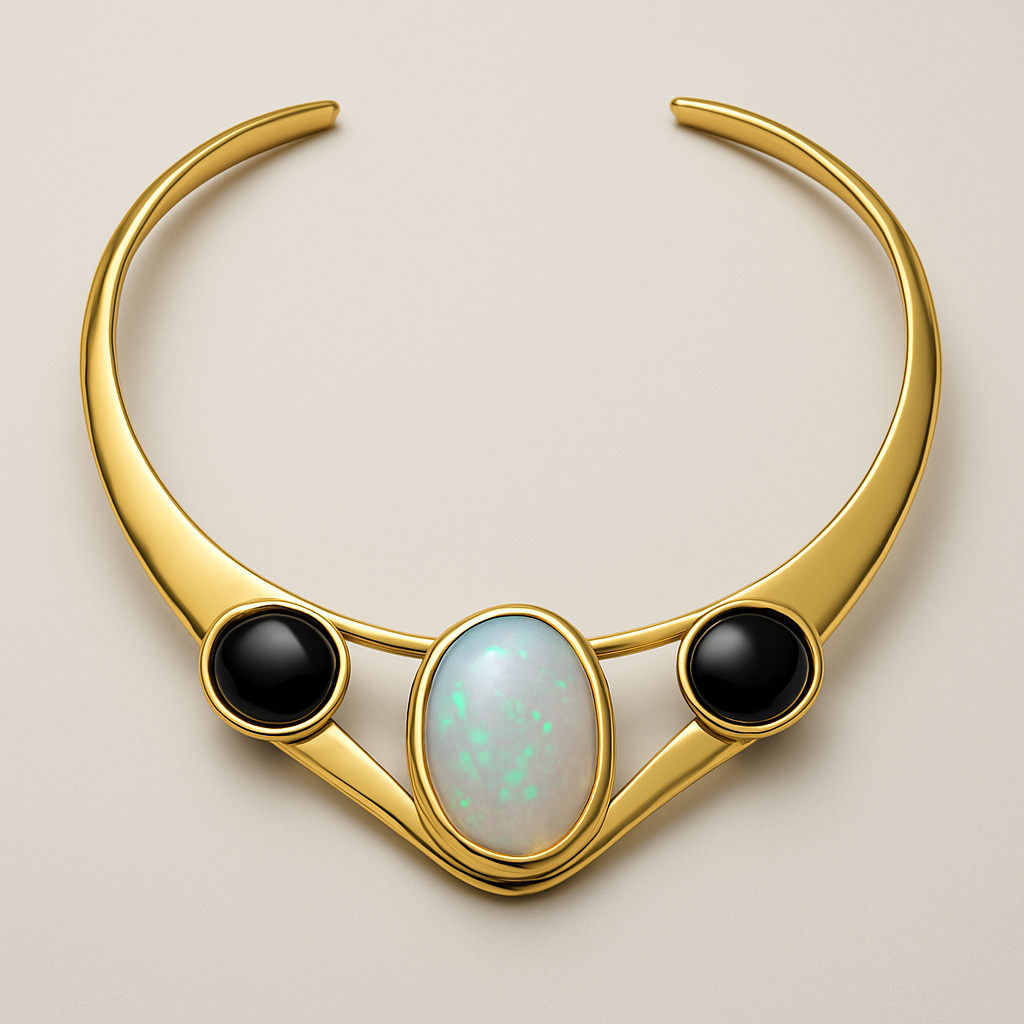 Opolite and onyx yellow gold collar
