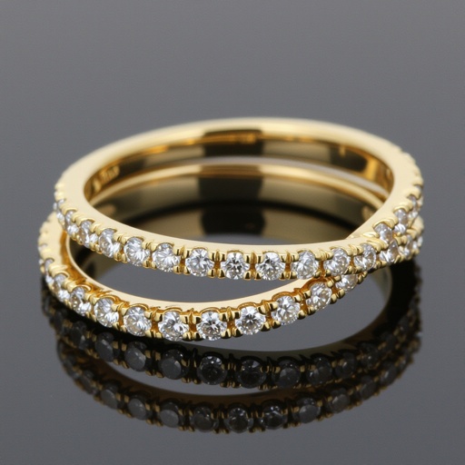 Gold ring with diamonds set all around on wedding alliance in beads setting