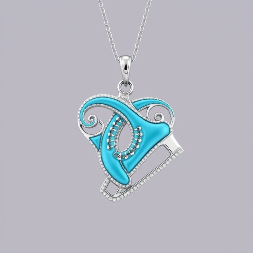 Silver pendant in the shape of turquoise figure skating blades without boots