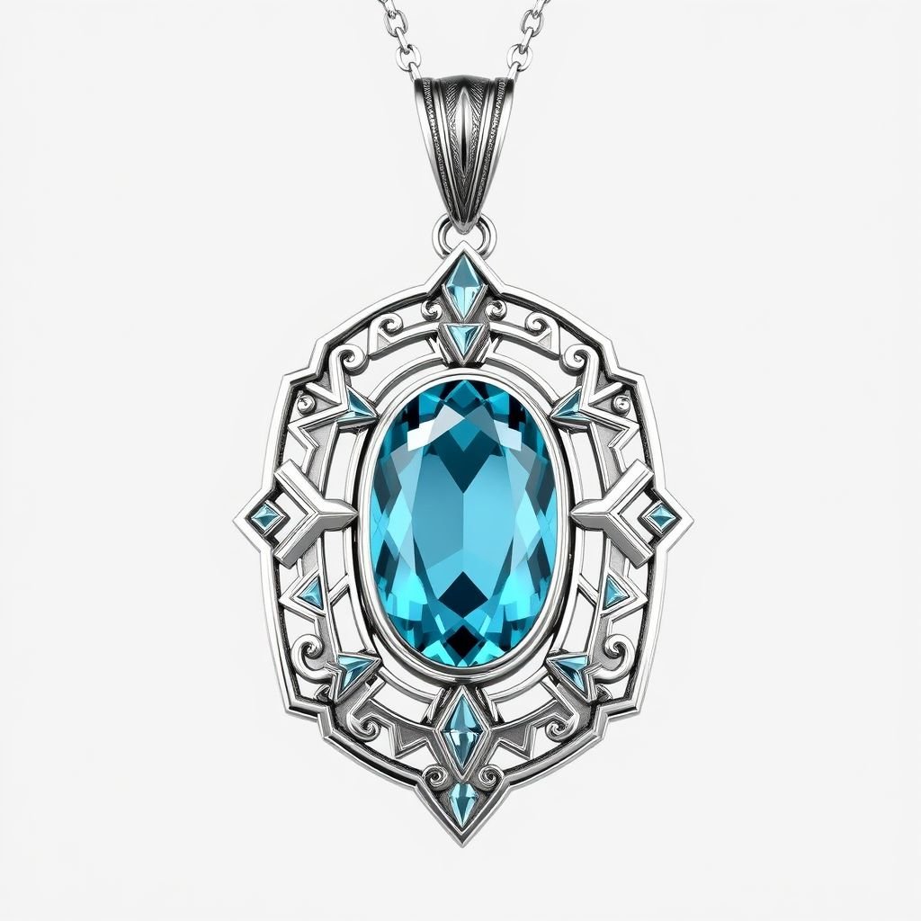 Oval blue topaz stone set in silver pendant