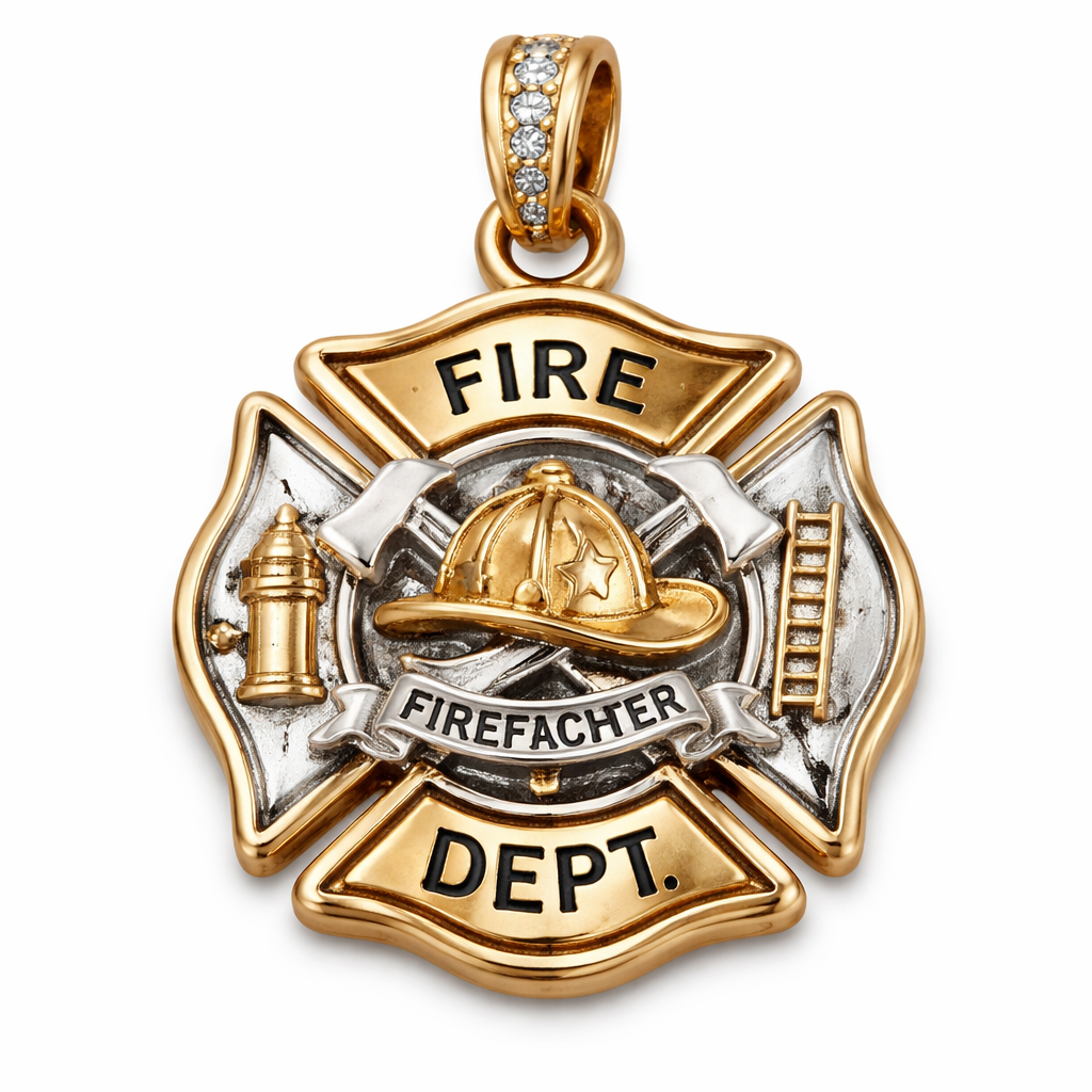 Firefighter Maltese charm two tone gold