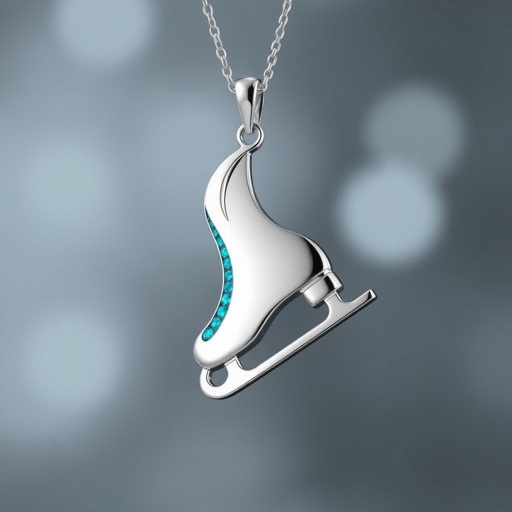 Pendant silver with stylized ice figure skating single skate  . Remove boots and leave only lowest part of skates. Add turquoise