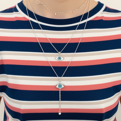 Тонкая цепочка с серебряными шариками и мелкими жемчужными камушками на цепочке есть кулон в форме глаза, зрачок глаза из аквамарина от глаза идет маленькая подвеска с серебряными цепочками разной длины