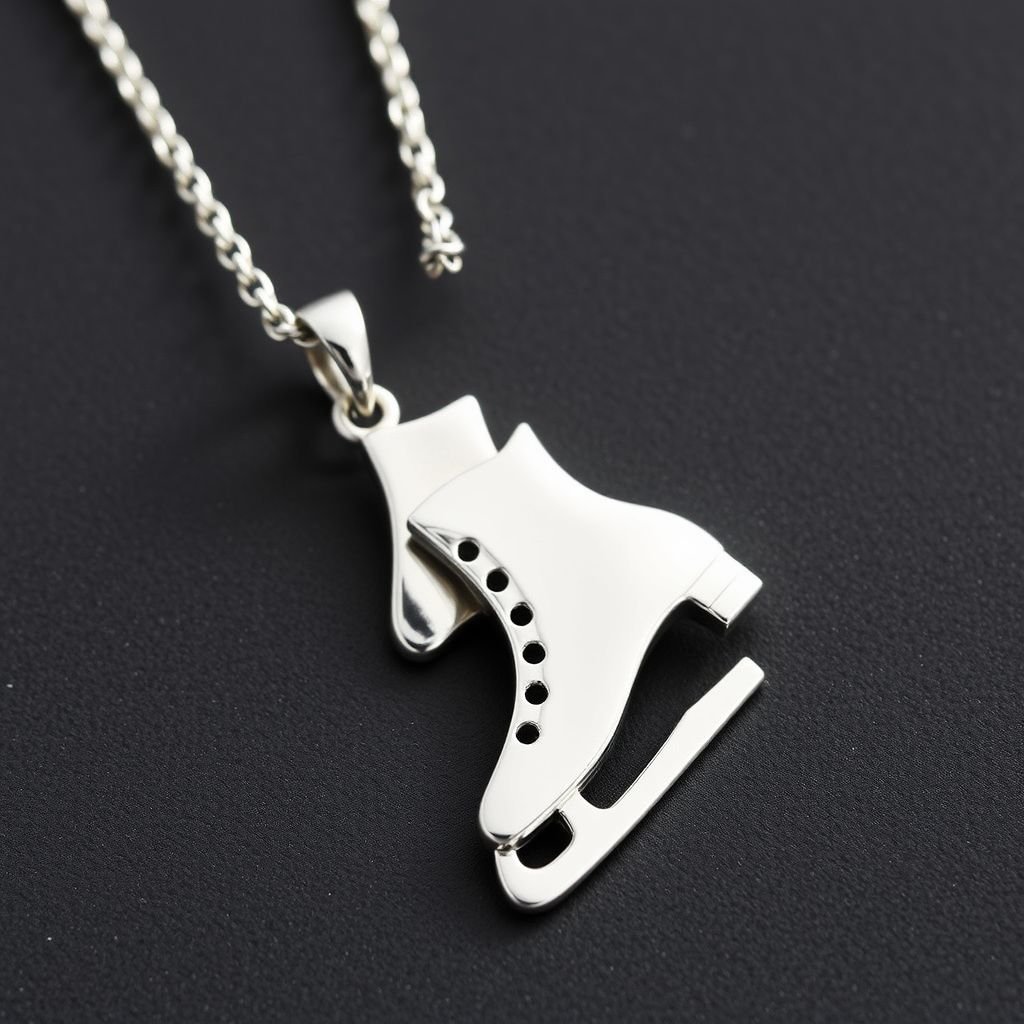 Silver pendant in the shape of figure skating blades without boots with one blade only made of turquoise