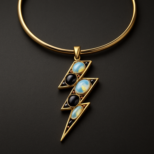 Opalite and onyx lightening bolt collar