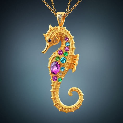 Gold Sea horse with pink an blue and green