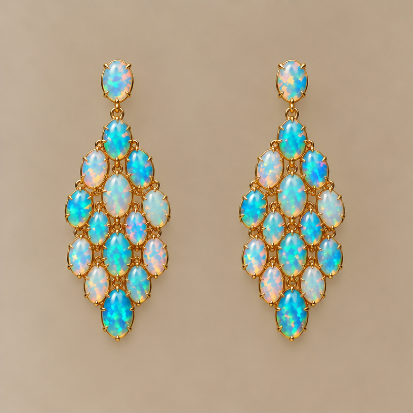 Remove the necklace and change the earrings to a very fine pointed claw setting instead of bezel
edit the attached jewelry design with these instructions: Remove the necklace and change the earrings to a very fine pointed claw setting instead of bezel. keep it photorealistic, just the design no text