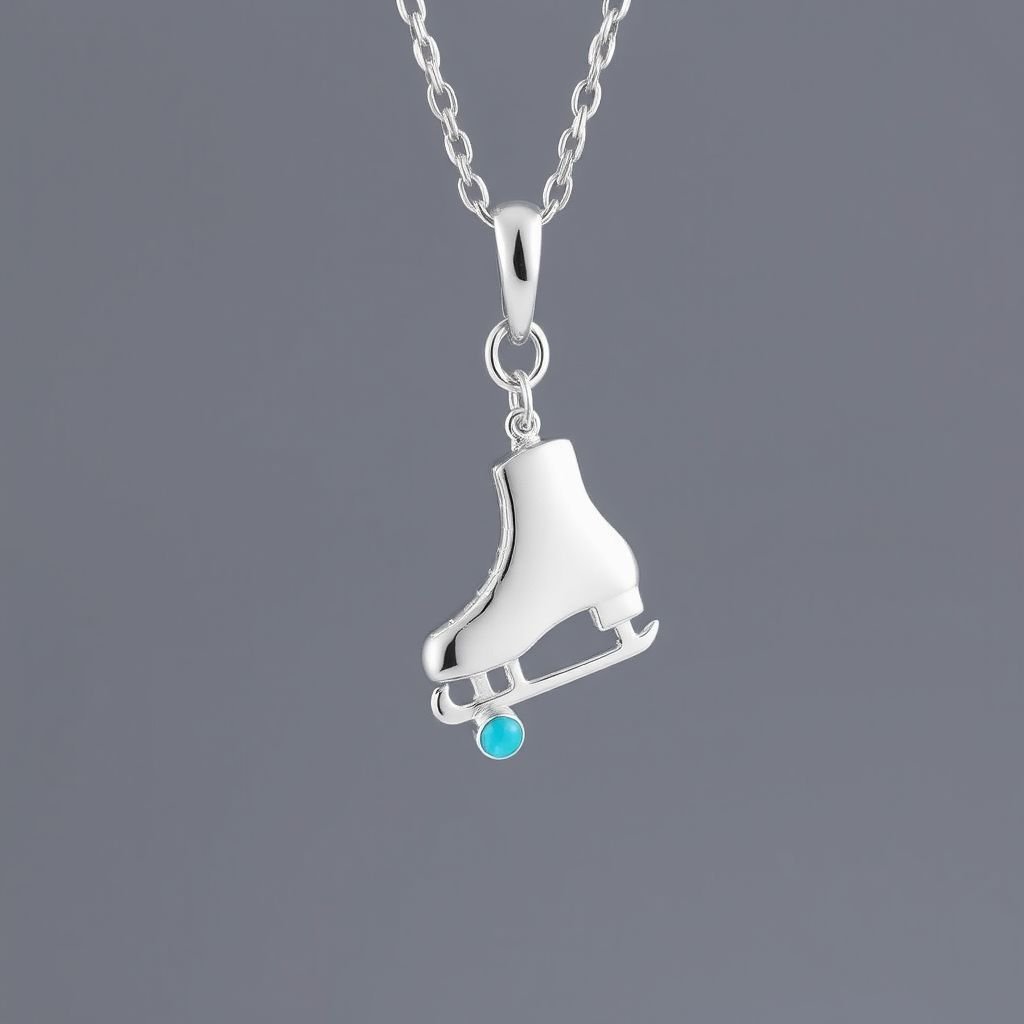 Pendant silver with stylized ice figure skating skates. Remove boots and leave only lowest part of skates. Add turquoise