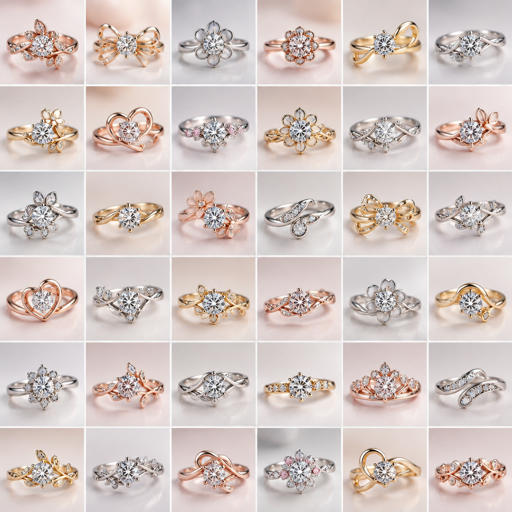 A women's ring, highly ornate, intricate and elaborate, richly detailed. 請幫我設計30款日式甜美文創單顆明亮切工鑽石,K金珠寶的戒指
樣式
photorealistic jewelry design, A women's ring, highly ornate, intricate and elaborate, richly detailed. 請幫我設計30款日式甜美文創單顆明亮切工鑽石,K金珠寶的戒指
樣式, modern style, just the design no text