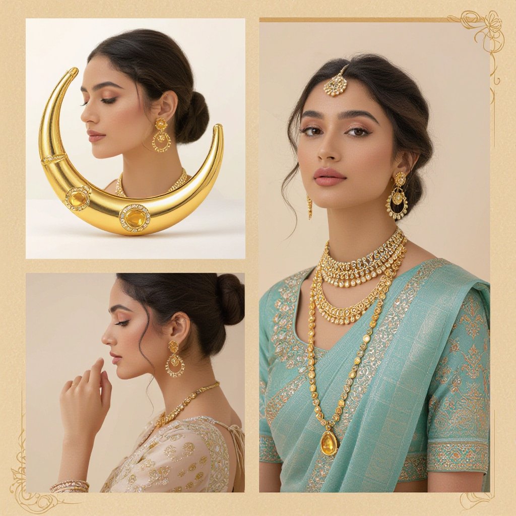 Золотые серьги словно мятое золото в форме узкого изящного полумесяца. Верхушка полумесяца крепится к застежке серьги.  От полумесяца идет три цепочки, у каждой на конце мелкий камушек цитрин