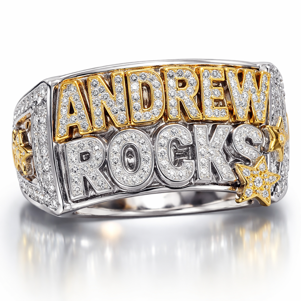 A ring that says Andrew rocks
A ring that says Andrew rocks