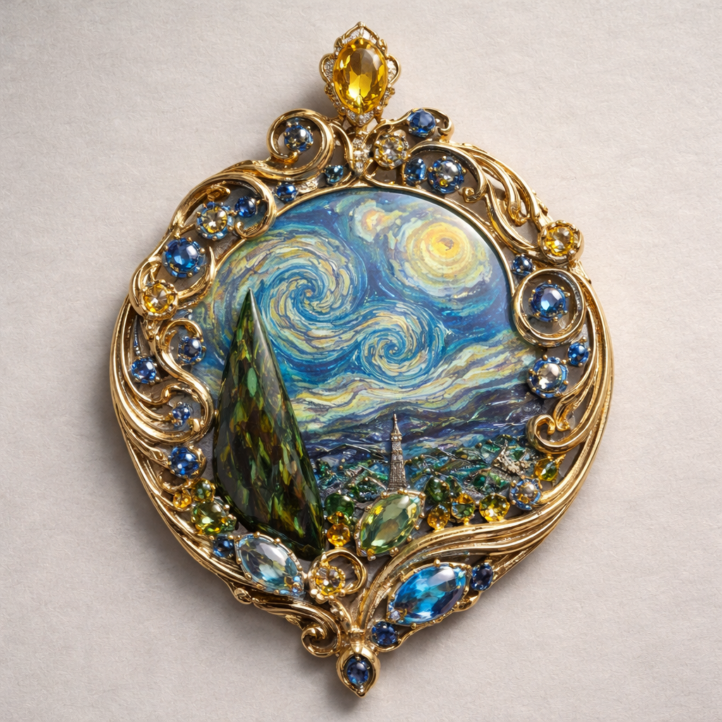 Create pendant inspired by Van Gogh paintings with stones, no enamel