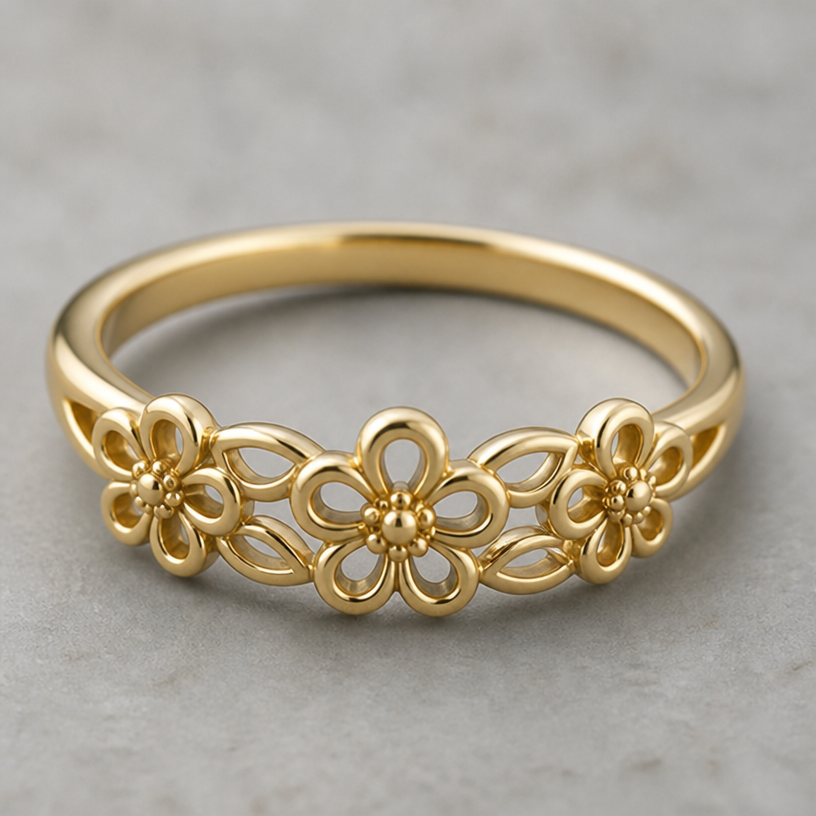 Make the flower out of the band
edit the attached jewelry design with these instructions: Make the flower out of the band. keep it photorealistic, just the design no text