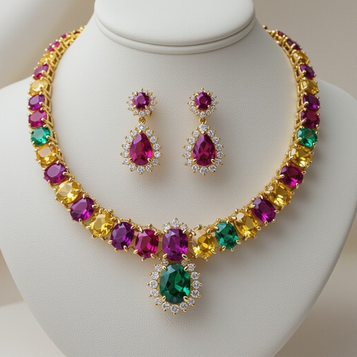 Necklace ,earring and ring design with colorful spinel 