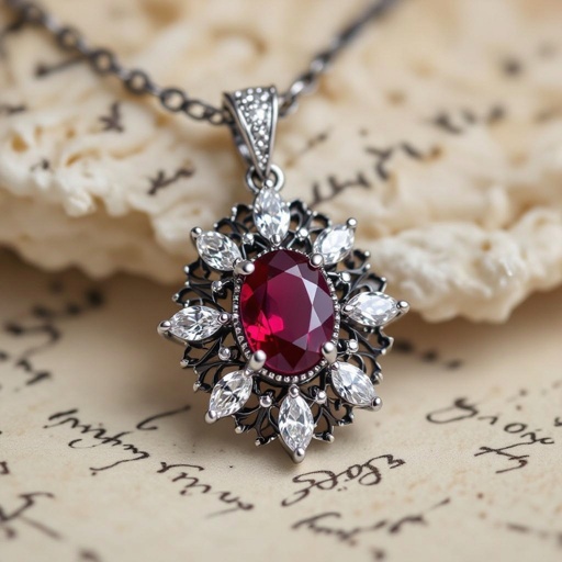 7x5mm oval pigeon blood ruby with 8 marquis cut diamonds each .08ct set in white gold pendant 