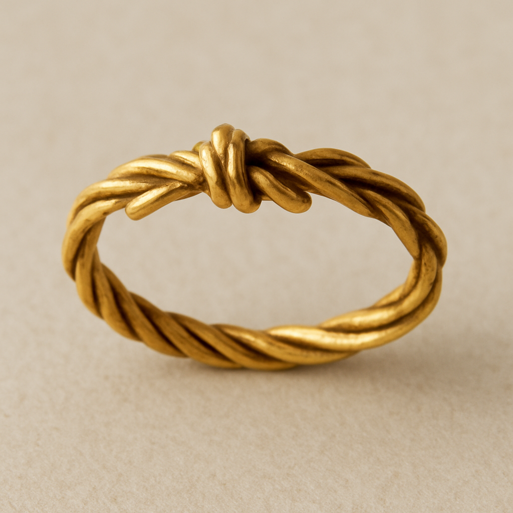 Yellow gold ring made to look like a bread twist tie