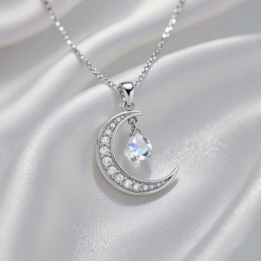 Луна полумесяцем с мелкими камушками и маленький в виде кристала лунный камень подвеска