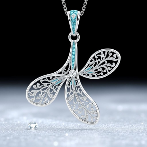 Silver pendant in the shape of ice skating blades with a turquoise stripe within the blade