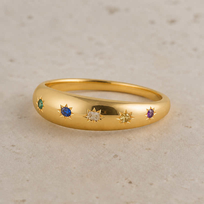The stones are less in a row and more random. Don’t change anything else
edit the attached jewelry design with these instructions: The stones are less in a row and more random. Don’t change anything else. keep it photorealistic, just the design no text