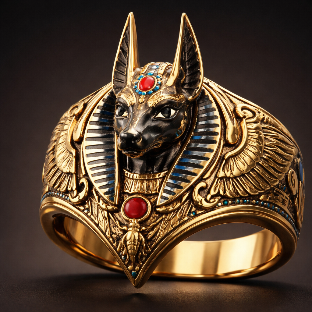 A gold ring Egyptian jackal Men on it
A gold ring Egyptian jackal Men on it, egyptian style