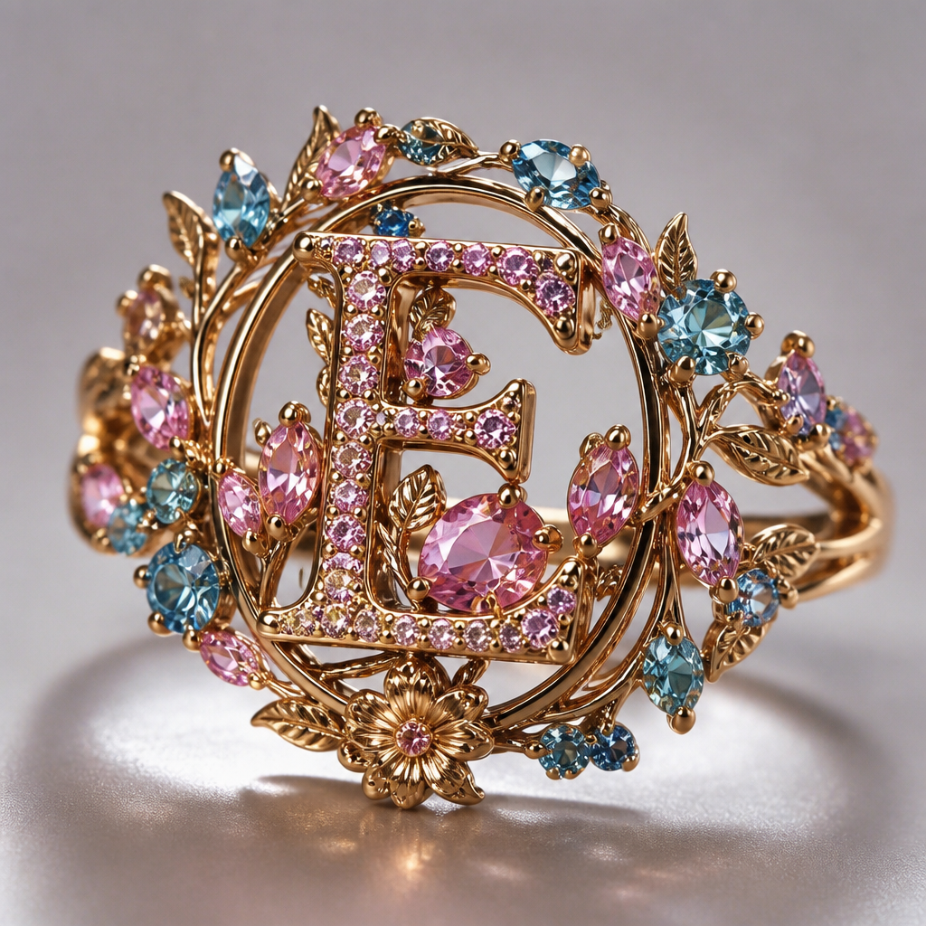 A nature-inspired women's ring, detailed and decorative, moderately ornate. anel de 15 anos com inicial E com pedras rosa dentro com azul e rosa em volta
photorealistic jewelry design, A nature-inspired women's ring, detailed and decorative, moderately ornate. anel de 15 anos com inicial E com pedras rosa dentro com azul e rosa em volta, nature_inspired style, just the design no text