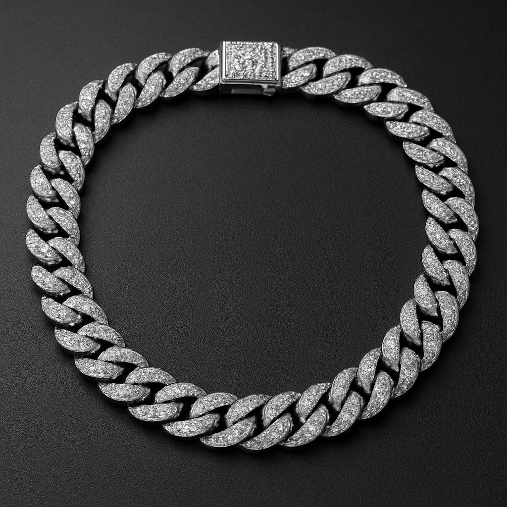 Cubin link Dimond Mens white gold 9mm chain