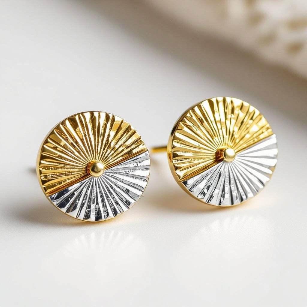 Золотые серьги полукруг половинка горящего солнца мятое неровное золото лучи волнистые другая половинка круга серебряная 